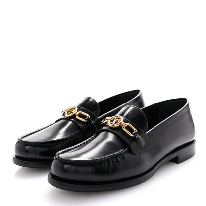 Louis Vuitton Glazed Calfskin Chess Flat Loafer 38.5 Black 4 of 9