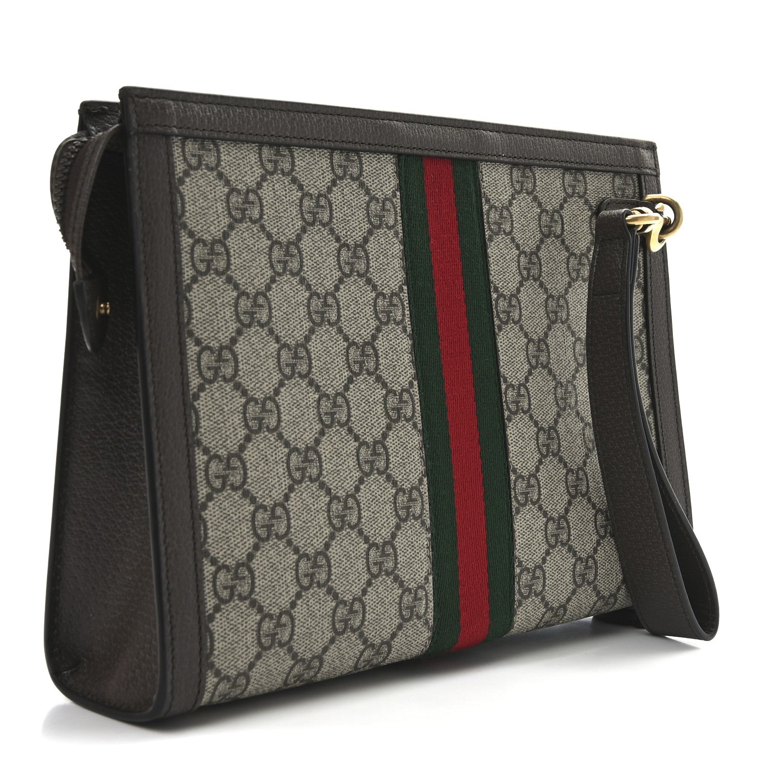 Gucci GG Supreme Monogram Textured Dollar Calfskin Web Small Ophidia Wristlet Pouch Beige Ebony New Acero 3 of 8