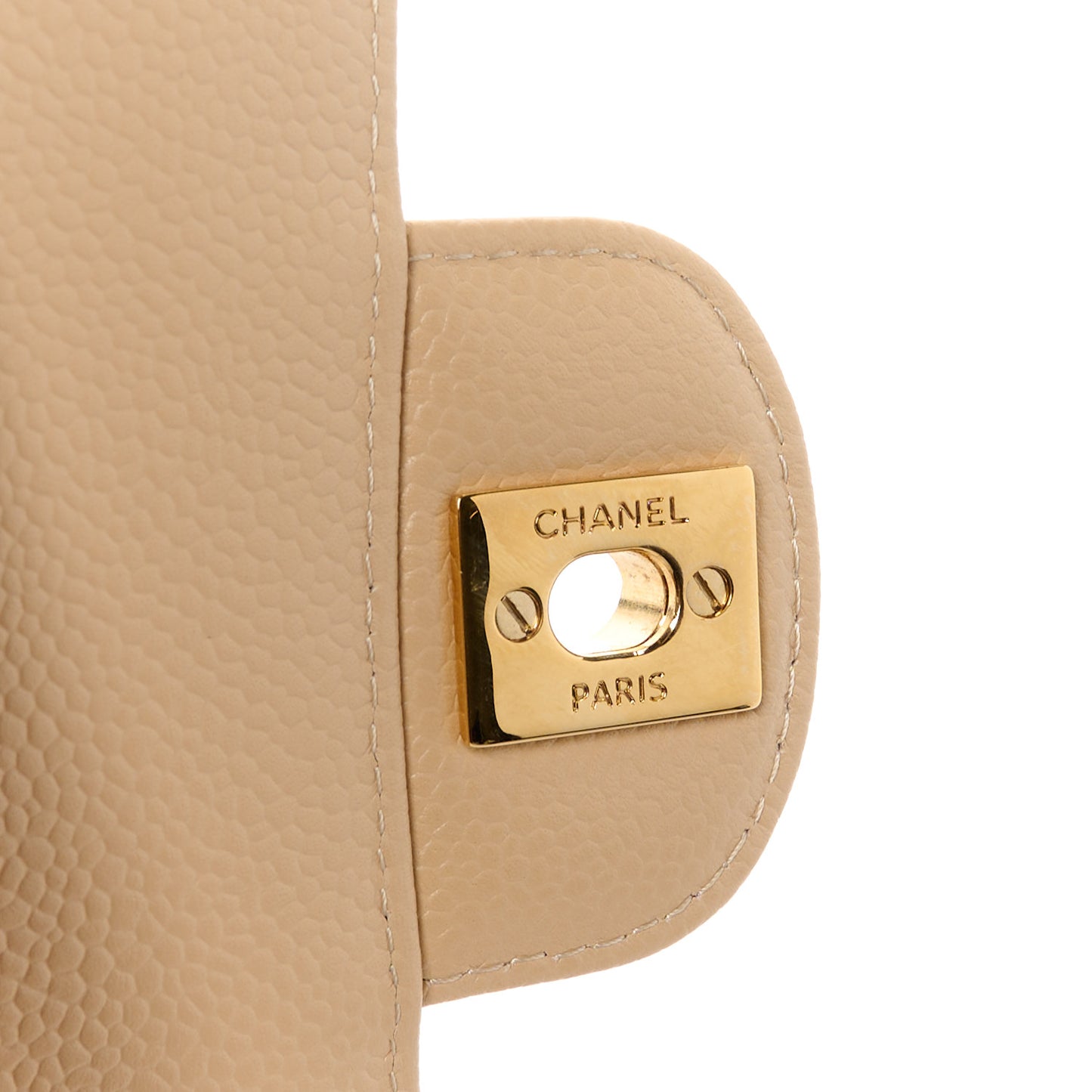 Caviar Quilted Medium Double Flap Beige