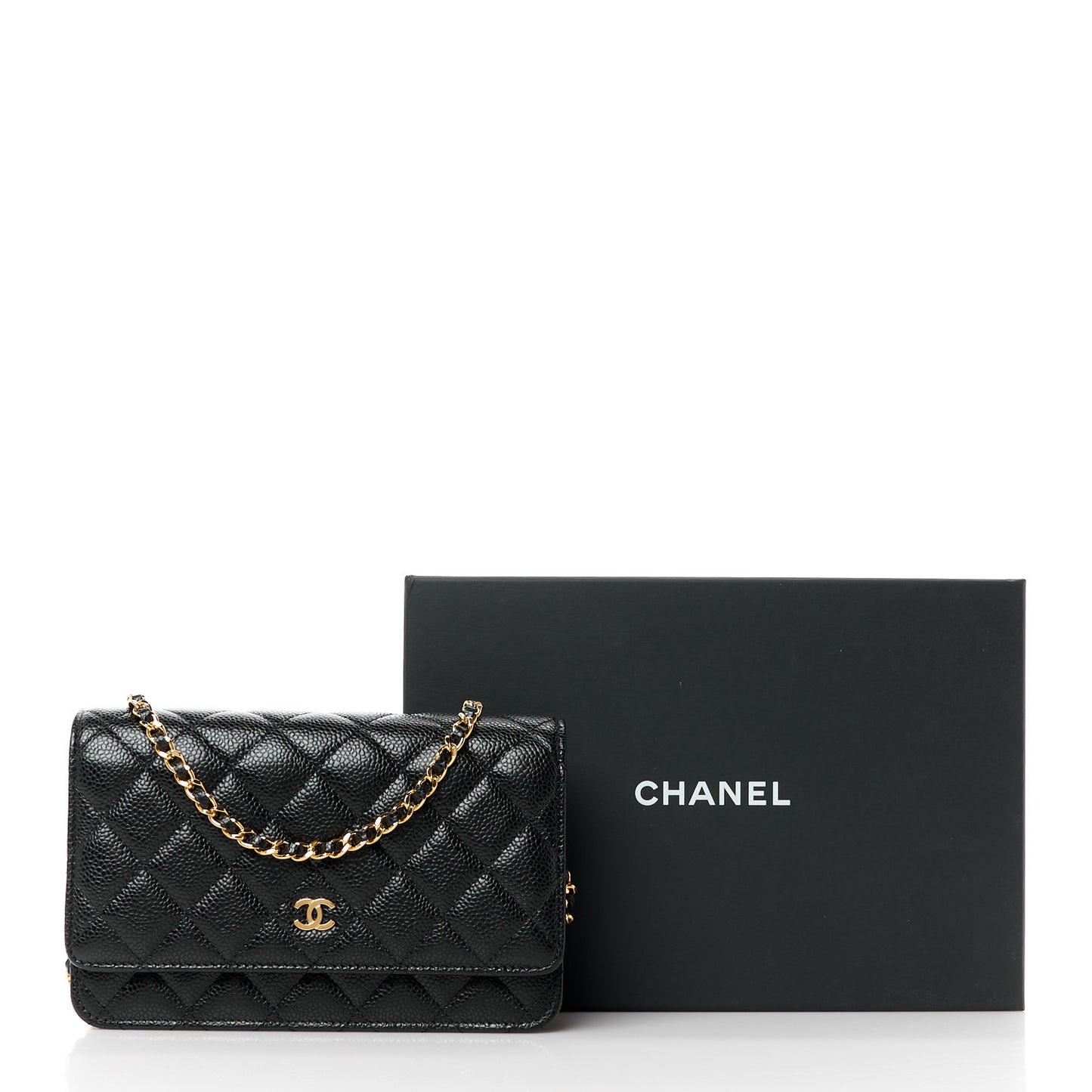 Caviar Quilted Wallet on Chain WOC Black