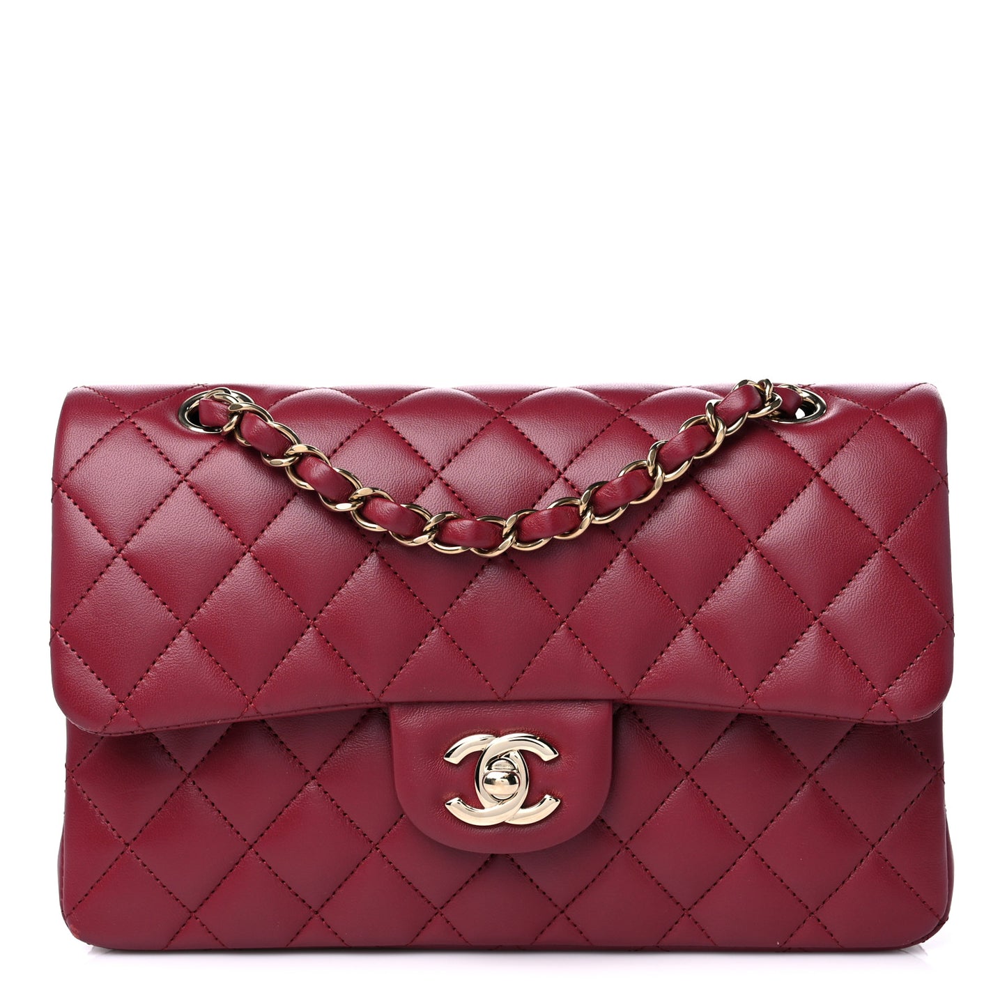 Lambskin Quilted Small Double Flap Burgundy