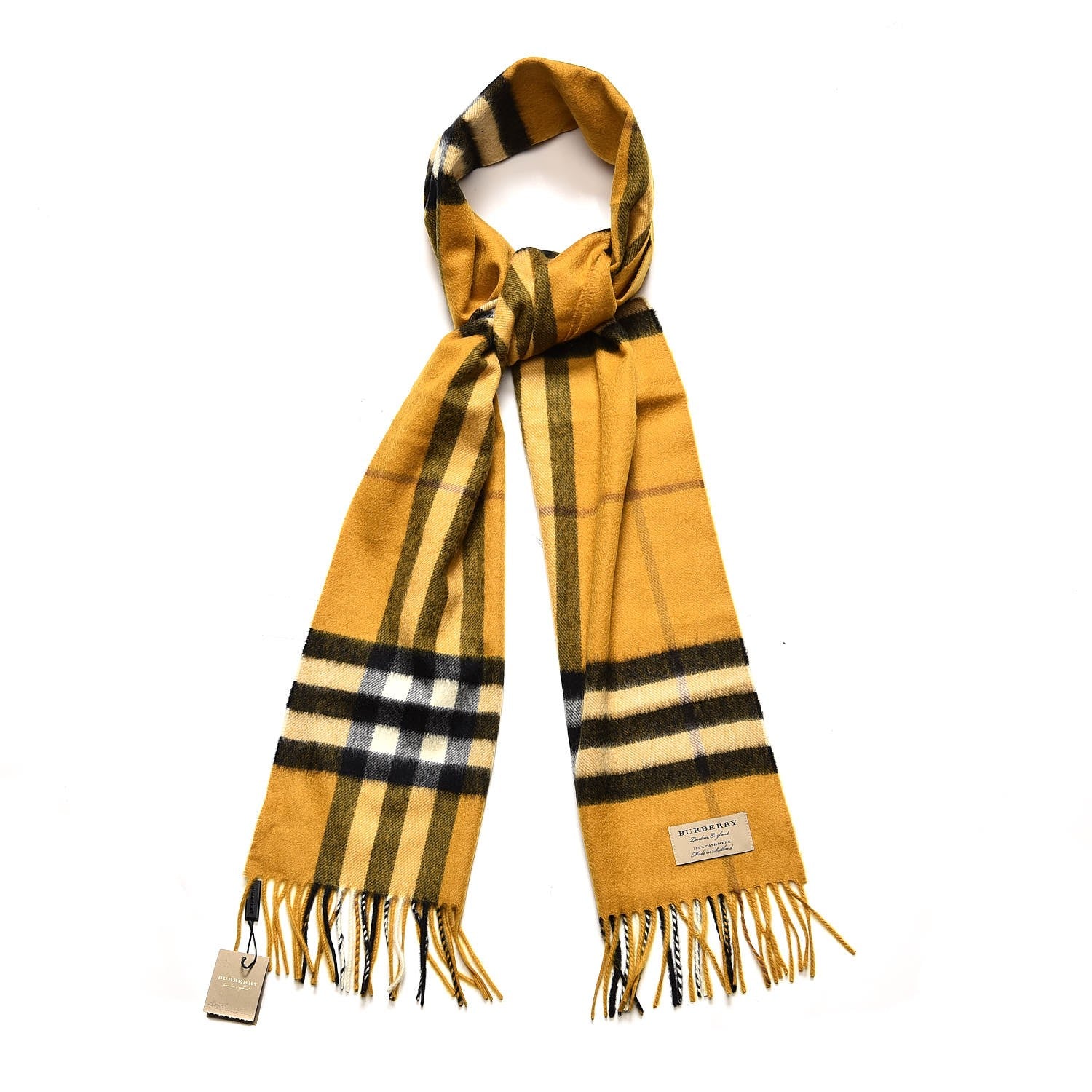 Burberry Cashmere Giant Check Fringe Scarf Amber Yellow 1 of 7