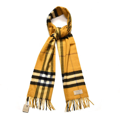 Burberry Cashmere Giant Check Fringe Scarf Amber Yellow 1 of 7