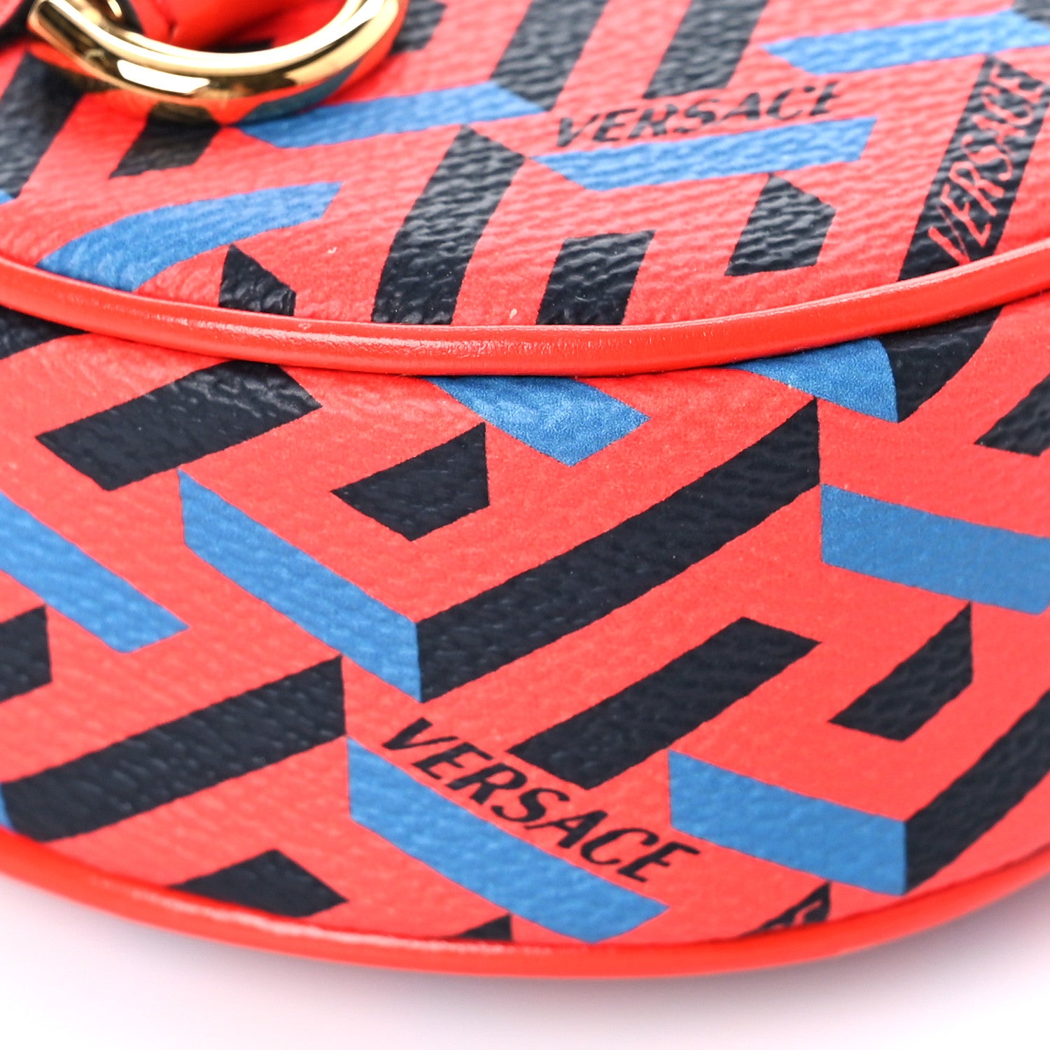 Versace Coated Canvas Calfskin La Greca Round Zip Pouch Blue Red 7 of 8