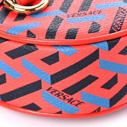 Versace Coated Canvas Calfskin La Greca Round Zip Pouch Blue Red 7 of 8