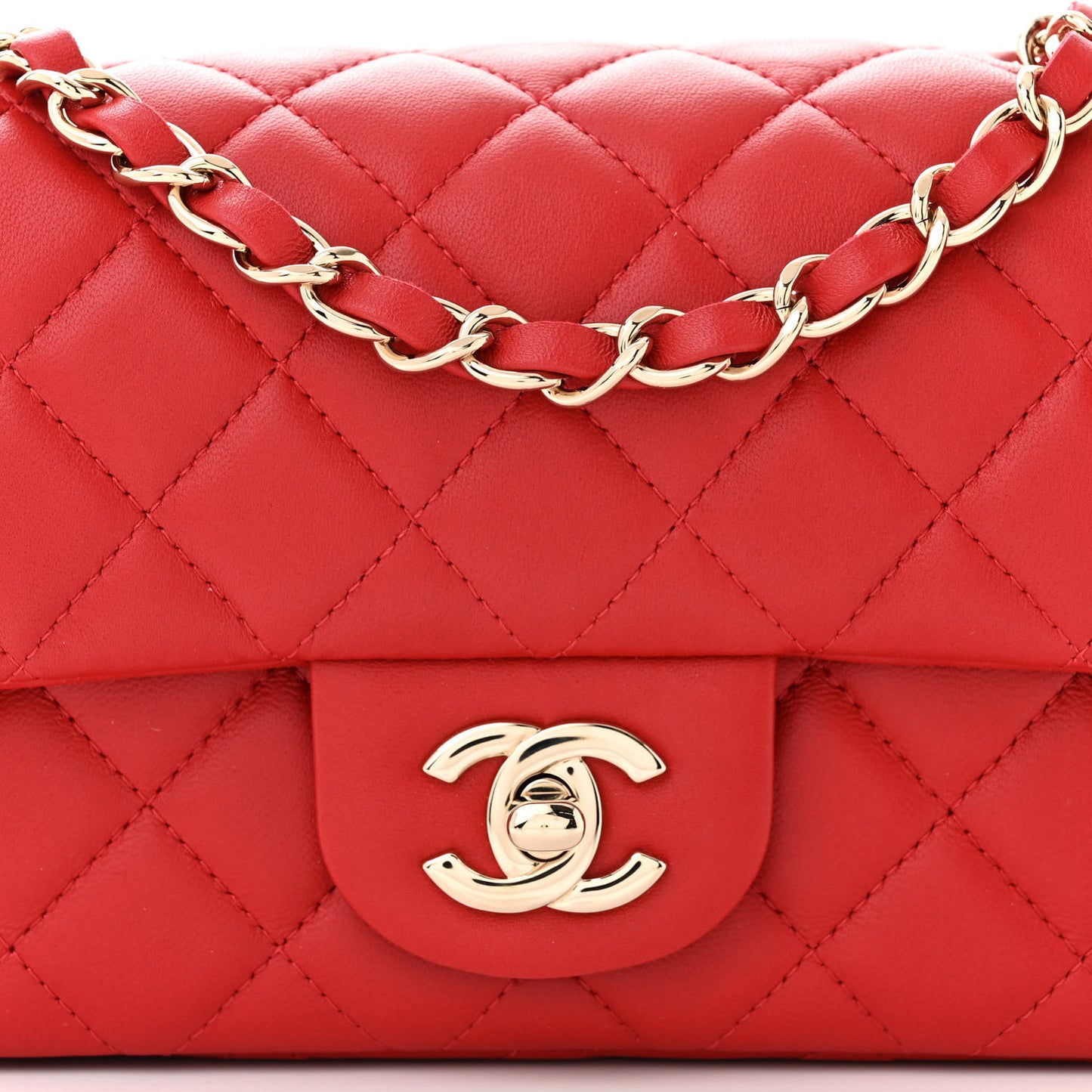 Lambskin Quilted Mini Rectangular Flap Red