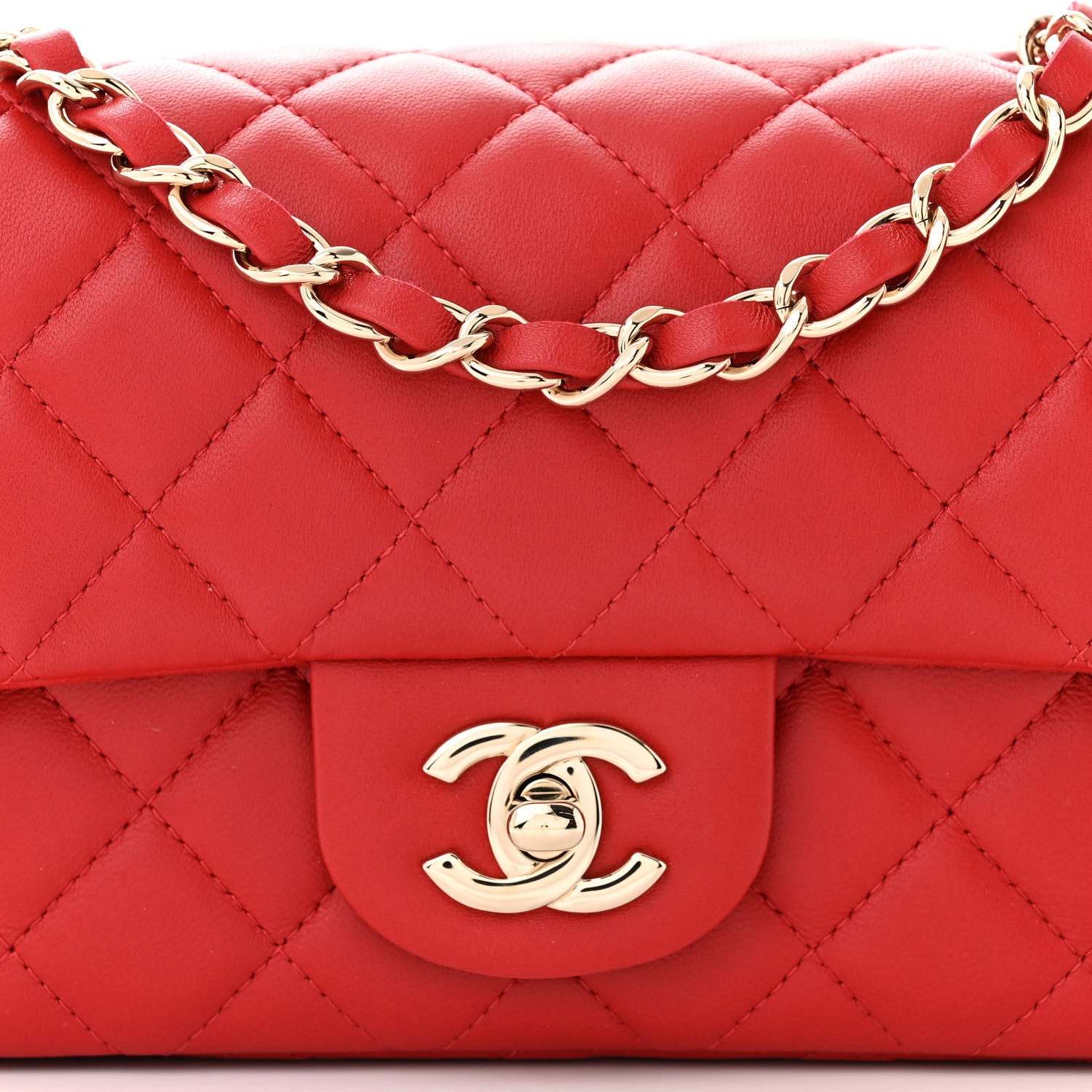 Chanel Lambskin Quilted Mini Rectangular Flap Red 8 of 11