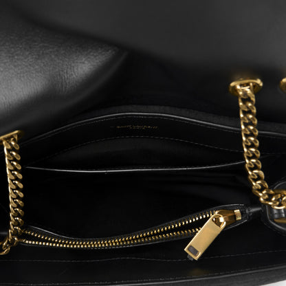 Saint Laurent Cotton Gauze Y Quilted Monogram Small Loulou Chain Satchel Black 5 of 11