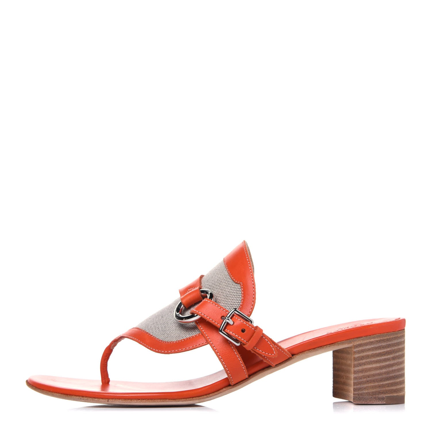 Hermes Calfskin Canvas Buckle Sandals 36.5 1 of 12