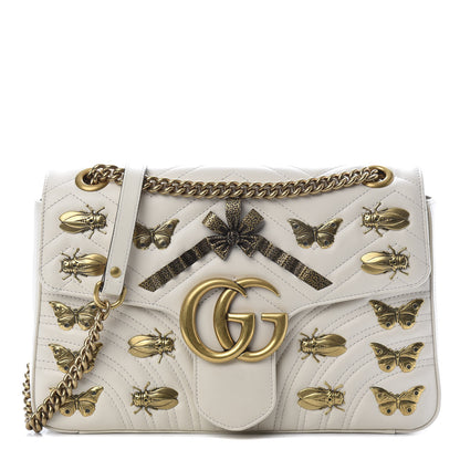 Gucci Calfskin Matelasse Animal Studs Medium GG Marmont Shoulder Bag Mystic White 1 of 11