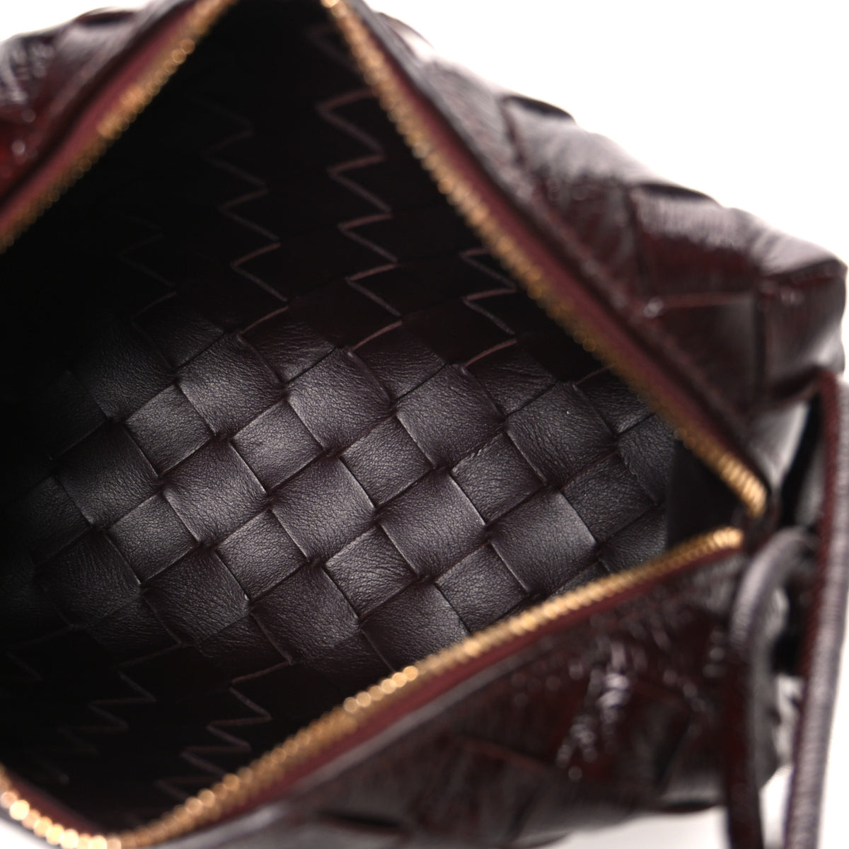 Polished Nappa Intrecciato Knot Mini Loop Camera Bag Madder Brown