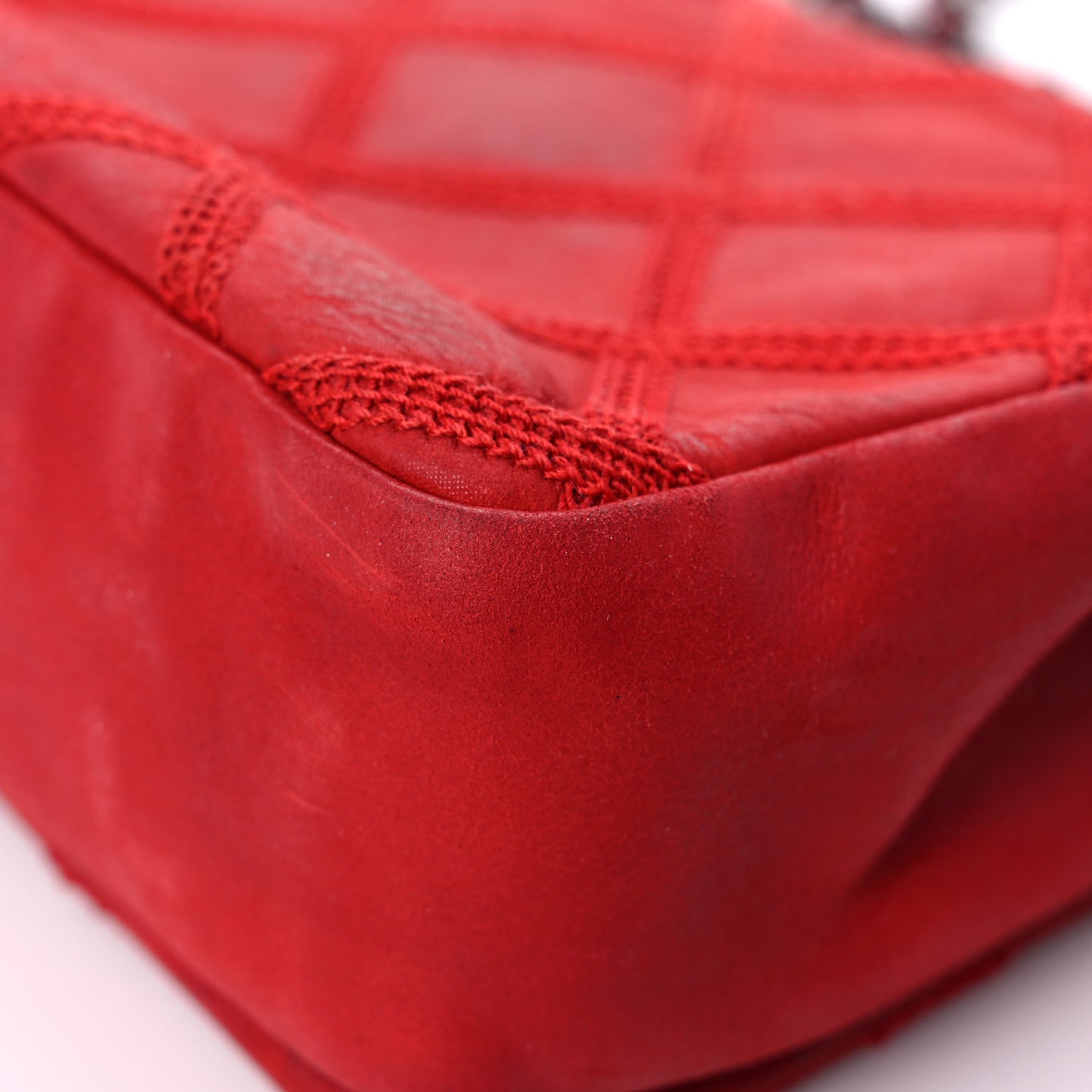 Iridescent Calfskin Diamond Stitch Small Flap Red