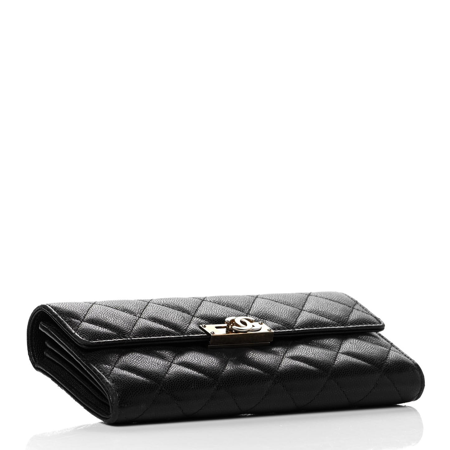Caviar Quilted Large Golden Class Gusset Flap Wallet Black