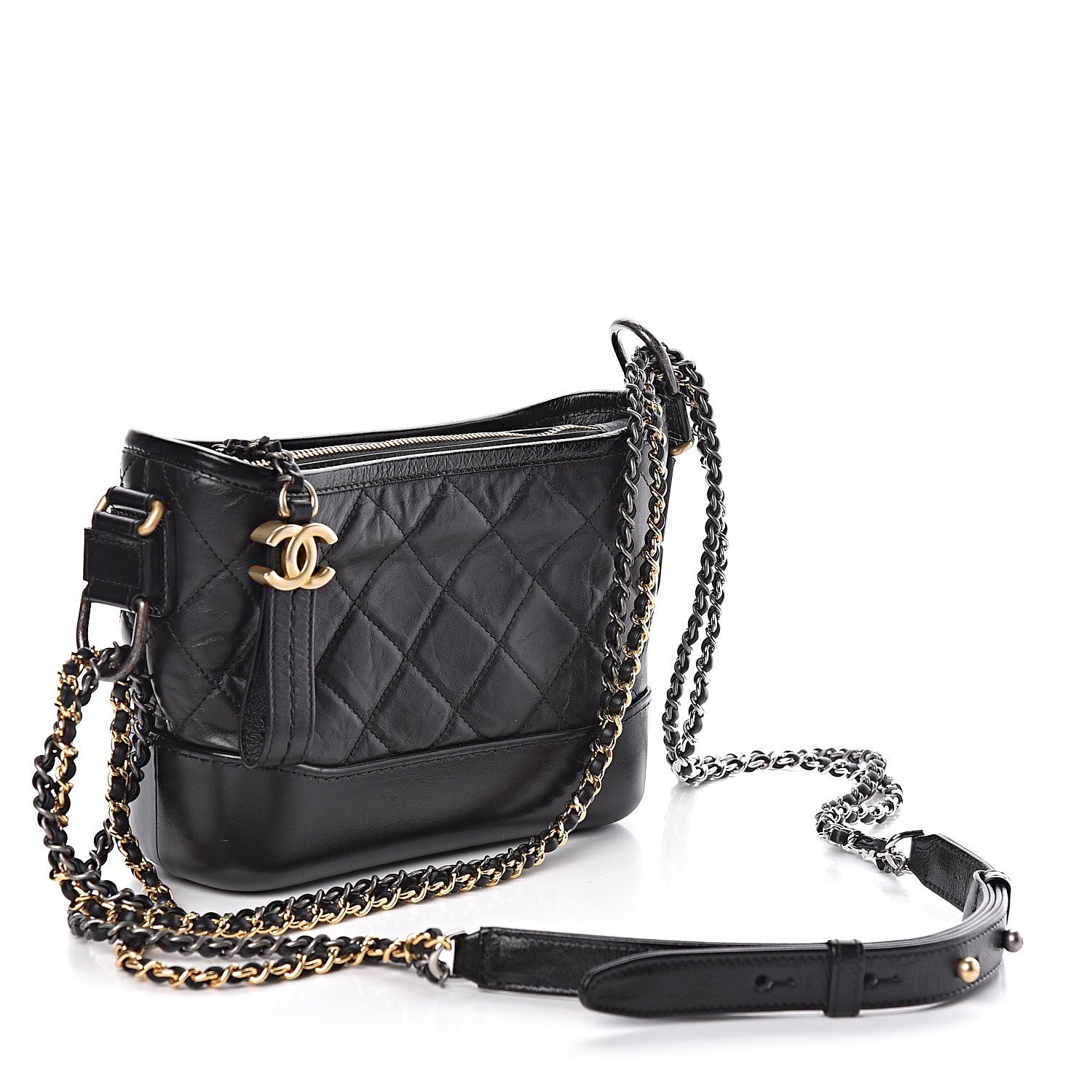Chanel Aged Calfskin Quilted Small Gabrielle Hobo Black 3 of 11