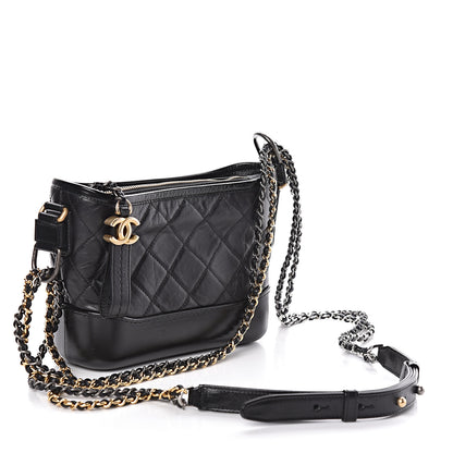 Chanel Aged Calfskin Quilted Small Gabrielle Hobo Black 3 of 11