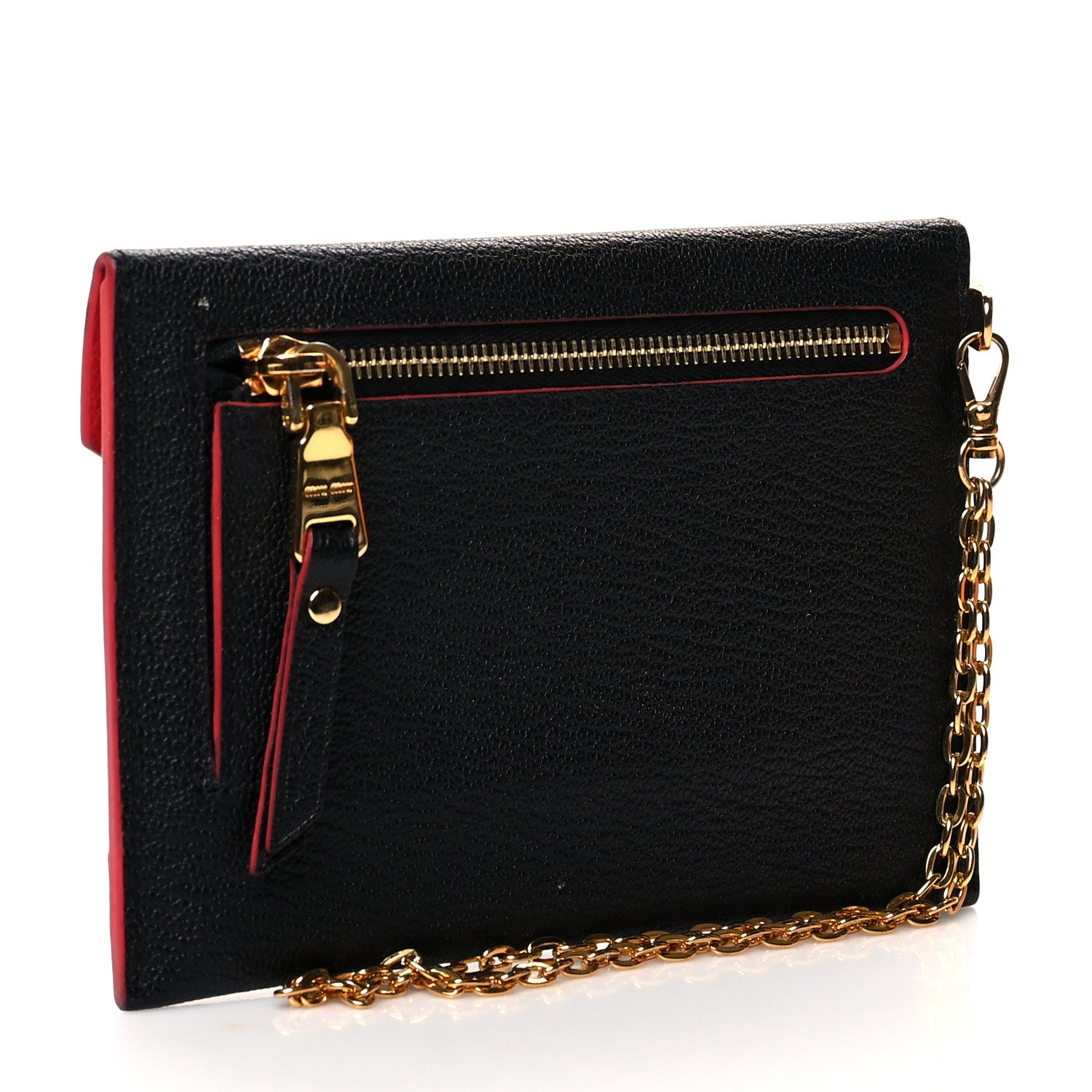 Miu Miu Goatskin Madras Love Wristlet Pouch Black 3 of 7