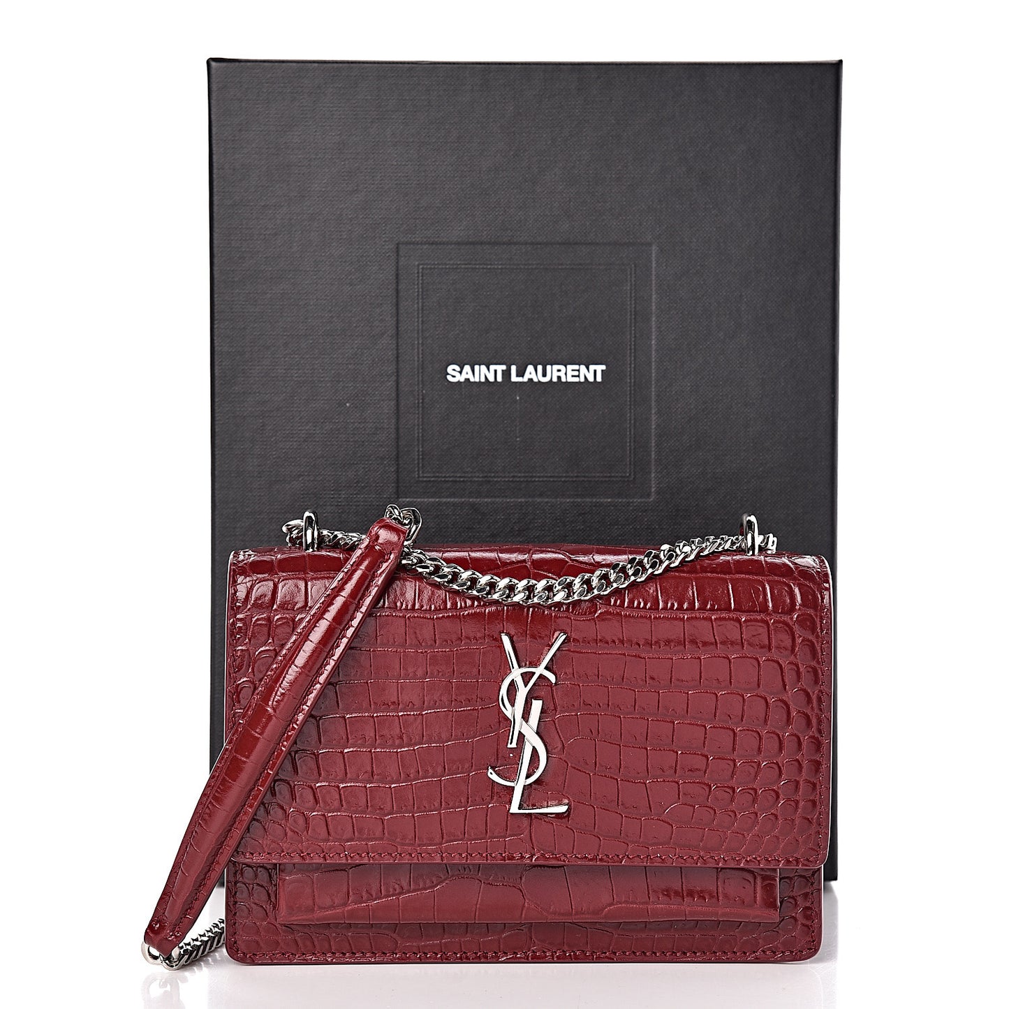 Calfskin Crocodile Embossed Monogram Sunset Chain Wallet Palissandre