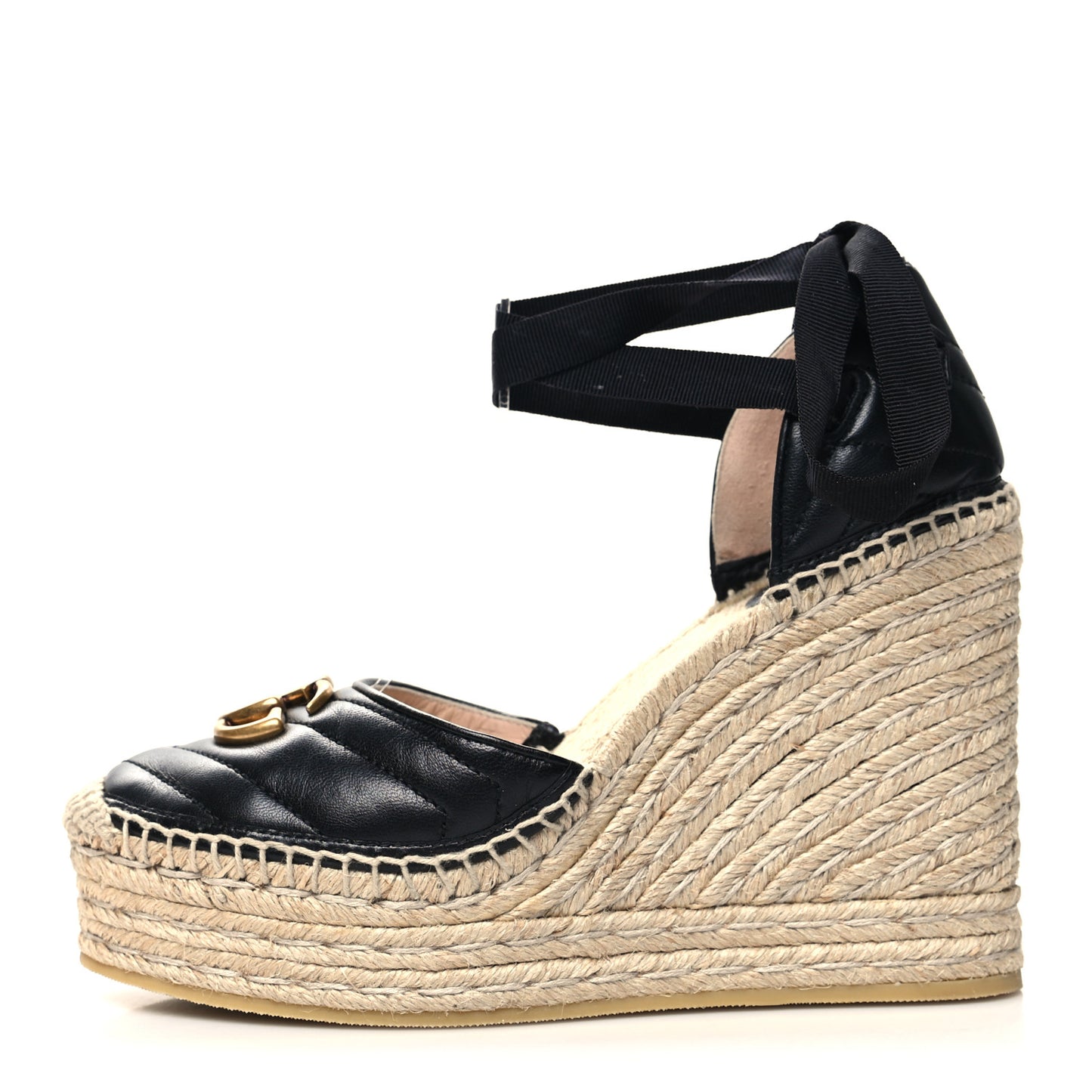 Nappa Matelasse GG Marmont Ankle Wrap Platform 35/120mm Espadrille Wedges 39.5 Black