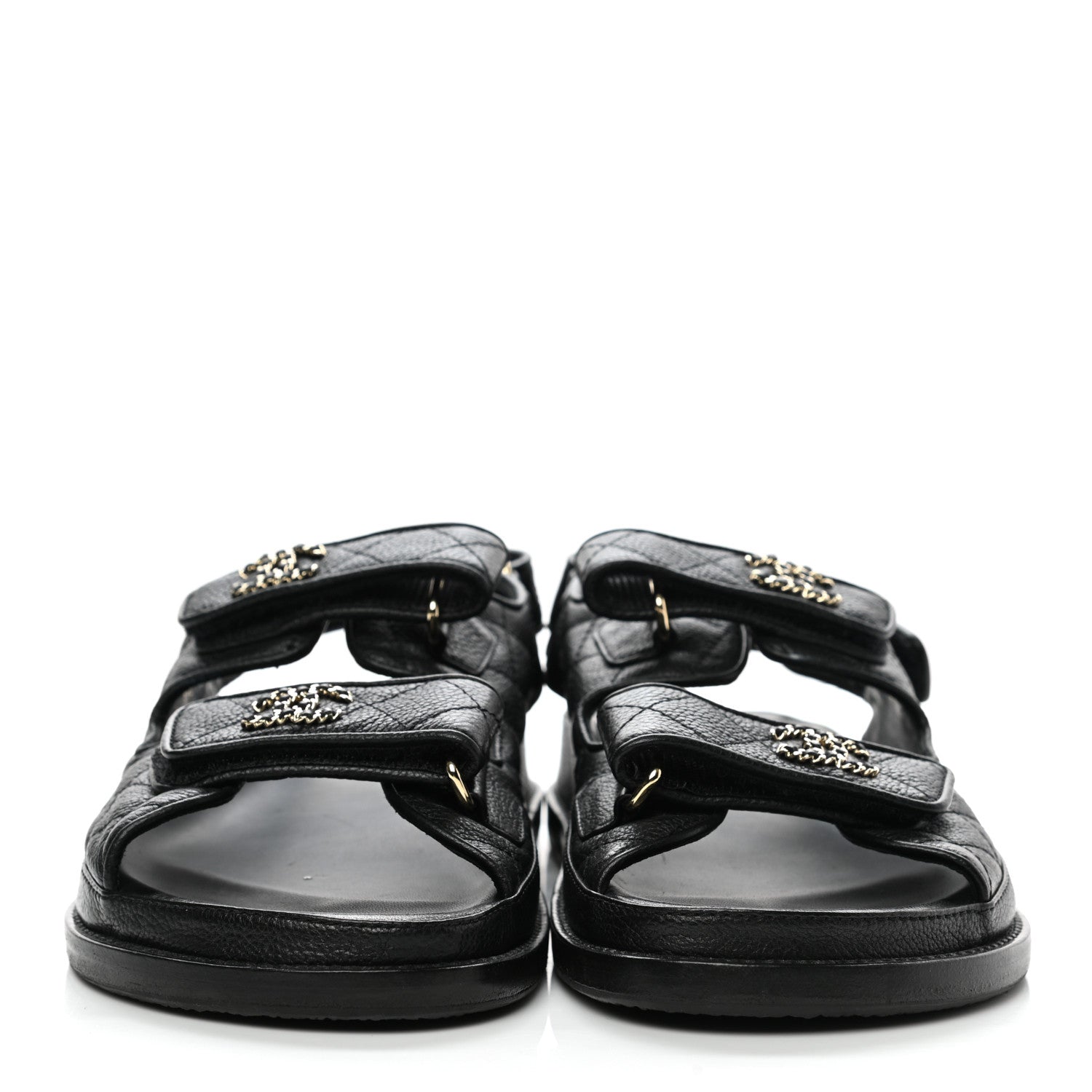 Chanel Grained Calfskin Velcro Dad Sandals 37 Black 2 of 9