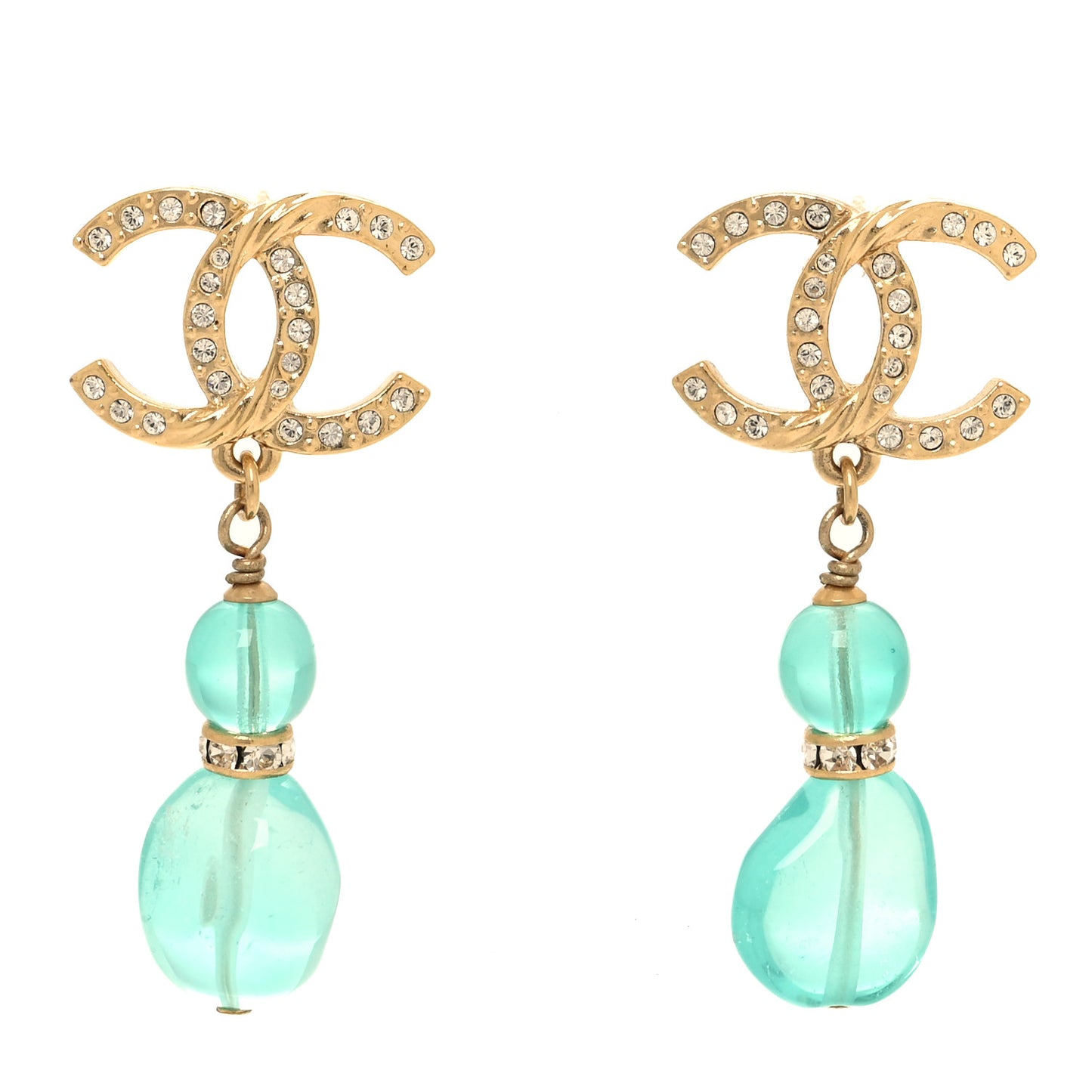 Crystal Stone CC Drop Earrings Blue Gold