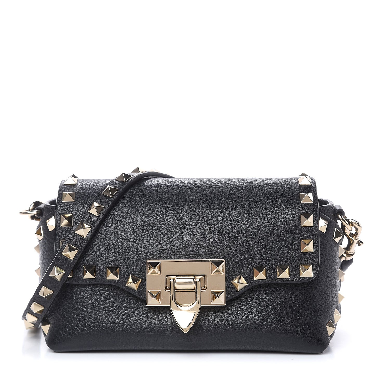 Pebbled Calfskin Mini Rockstud Crossbody Bag Black