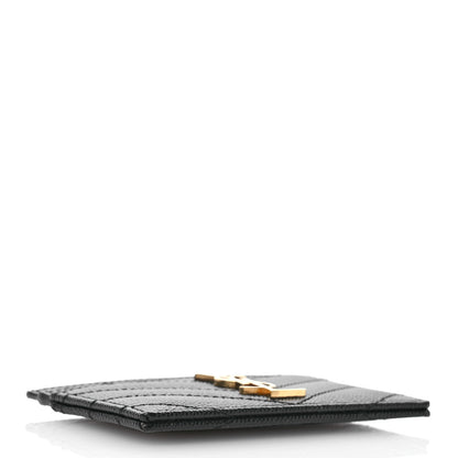 Saint Laurent Grain De Poudre Matelasse Chevron Monogram Credit Card Case Black 4 of 7