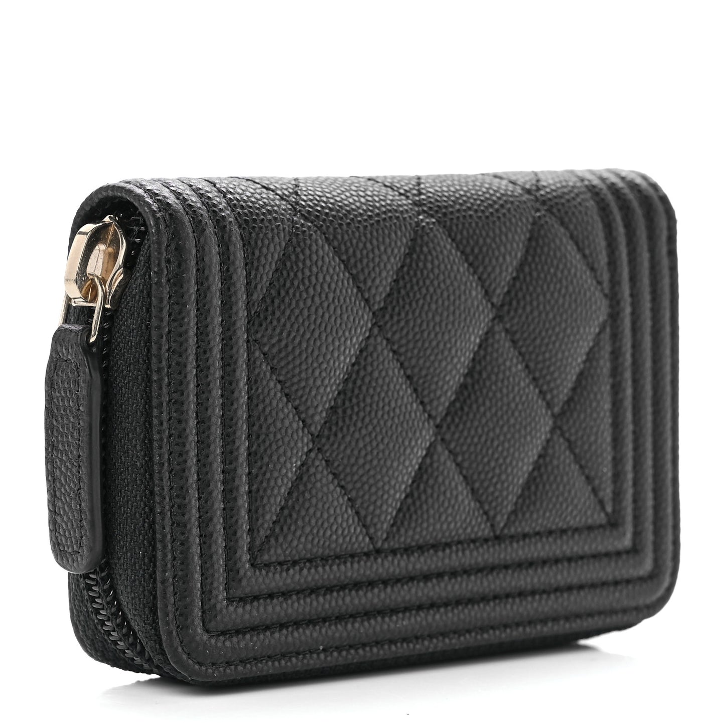 Caviar Quilted Boy Zip Around Coin Purse Wallet Black