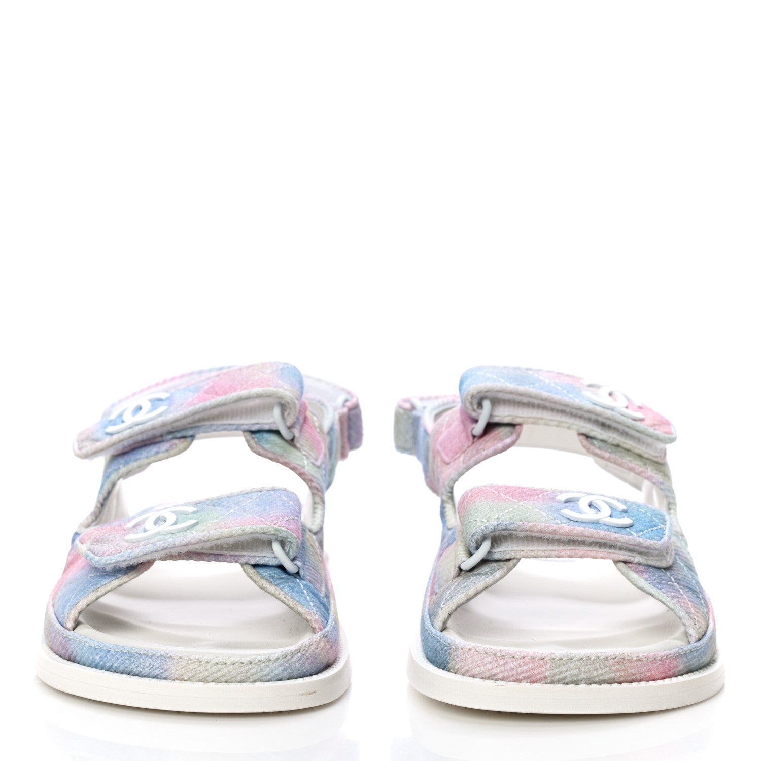 Chanel Printed Fabric Quilted Dad Sandals 38 Green Pink Blue 2 of 14