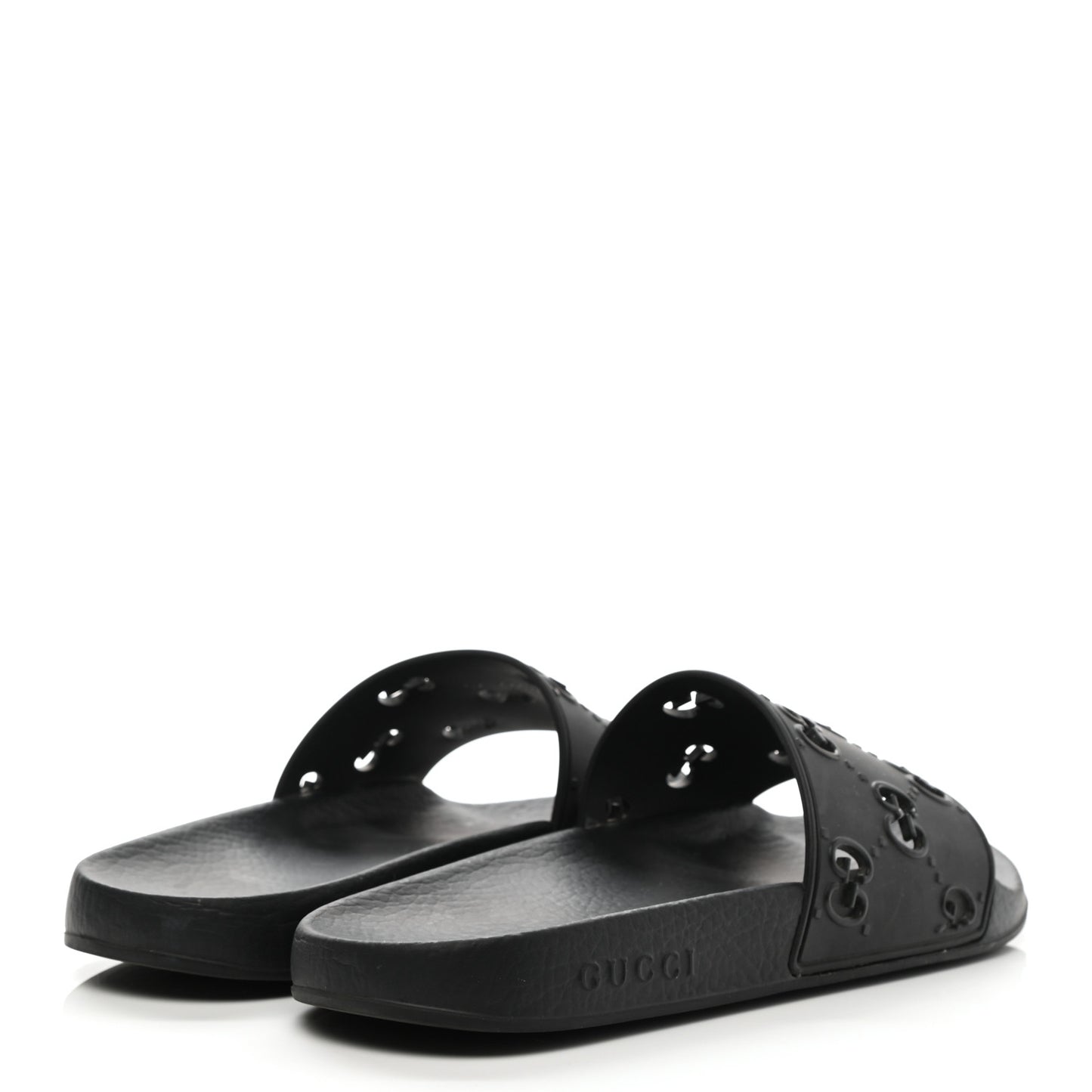 Rubber GG Monogram Perforated Womens Slide Sandals 40 Black