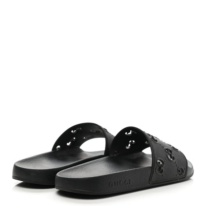Gucci Rubber GG Monogram Perforated Womens Slide Sandals 40 Black 4 of 7
