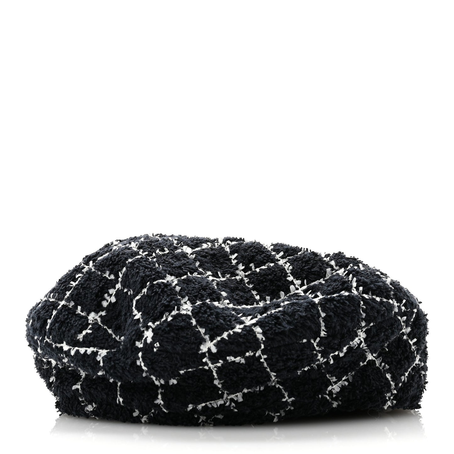 Tweed Beret Hat L Black White