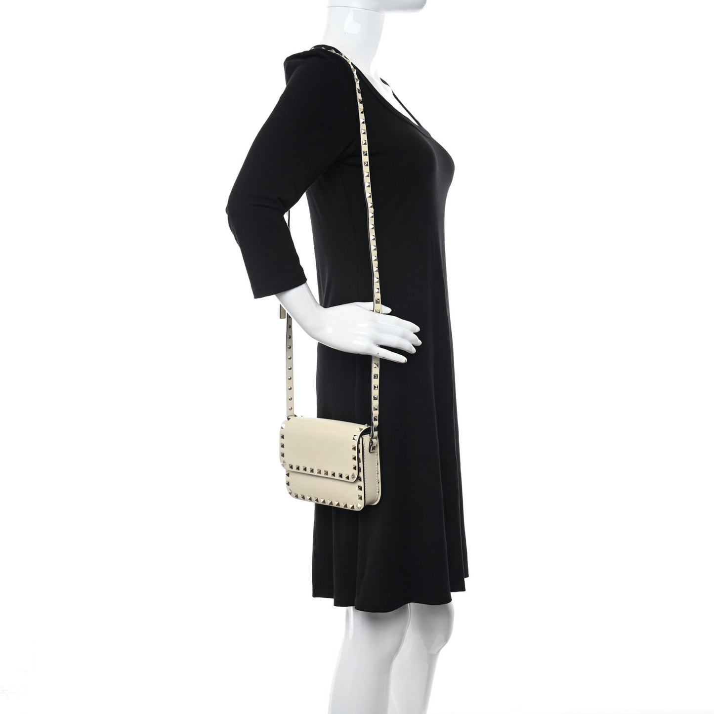 Vitello Rockstud Flap Crossbody Bag Light Ivory