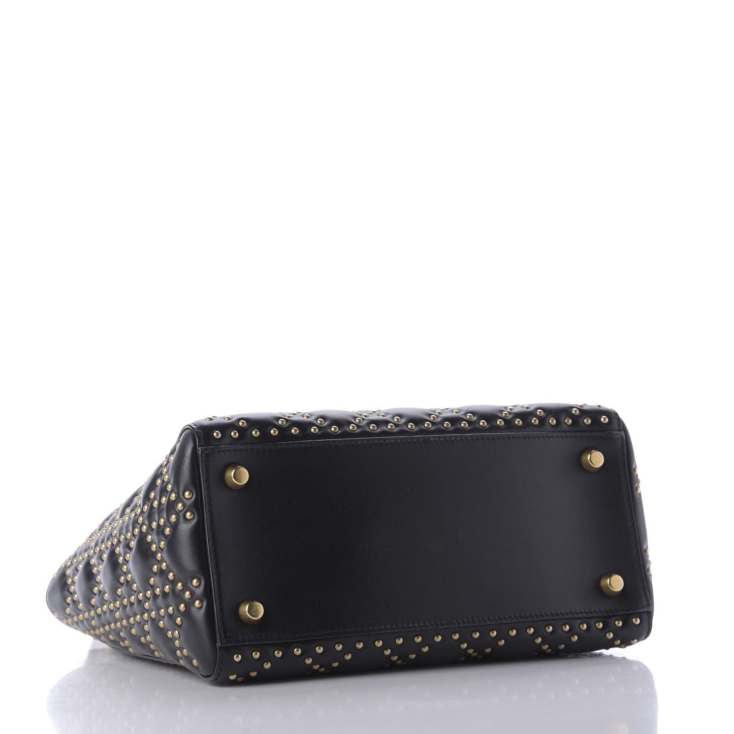 Calfskin Cannage Studded Medium Supple Lady Dior Black