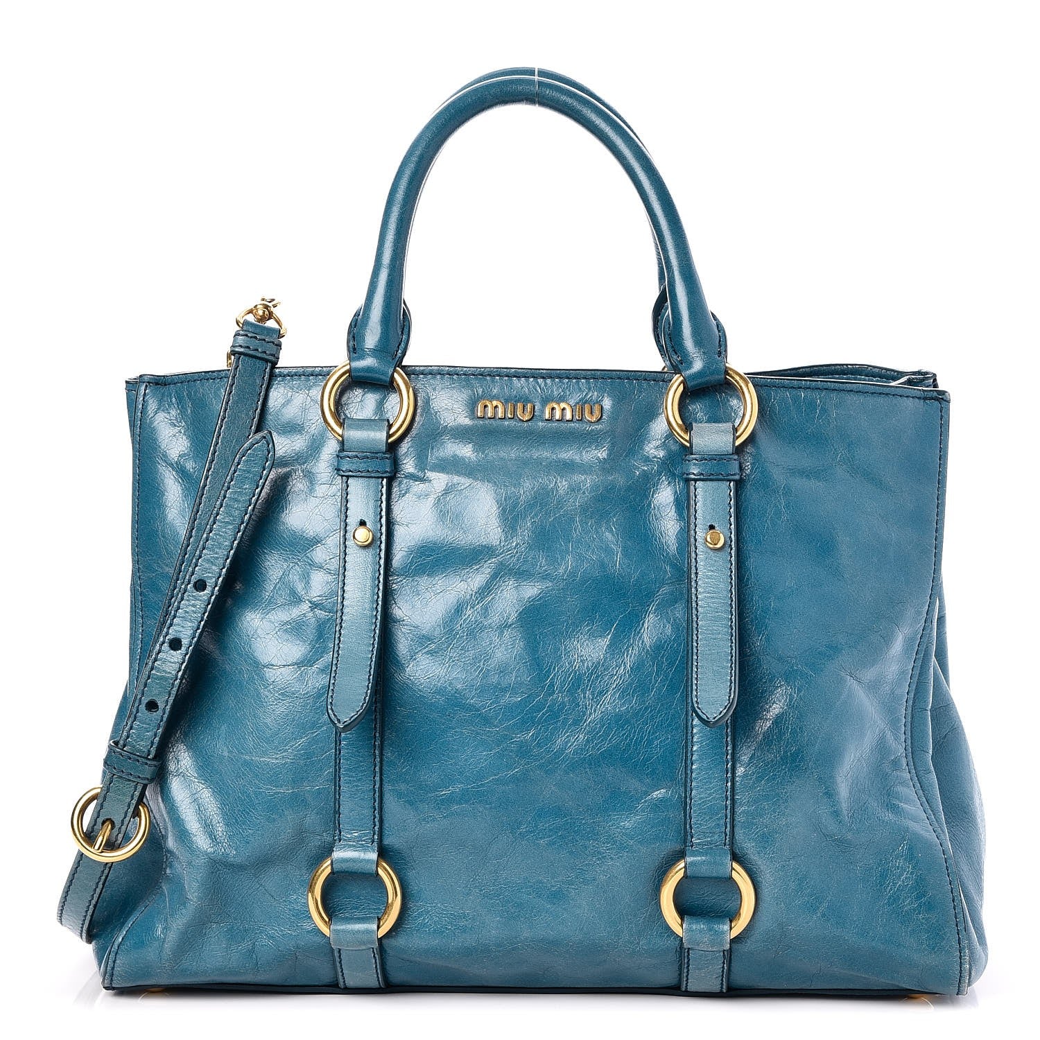 Miu Miu Vitello Shine Tote Ocean 1 of 9