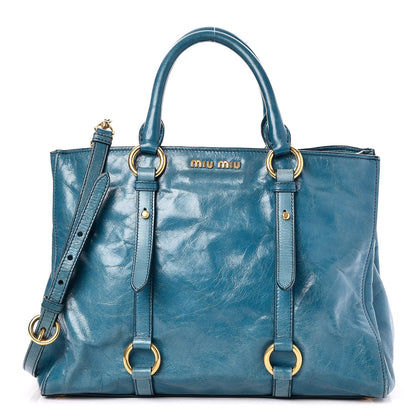Miu Miu Vitello Shine Tote Ocean 1 of 9