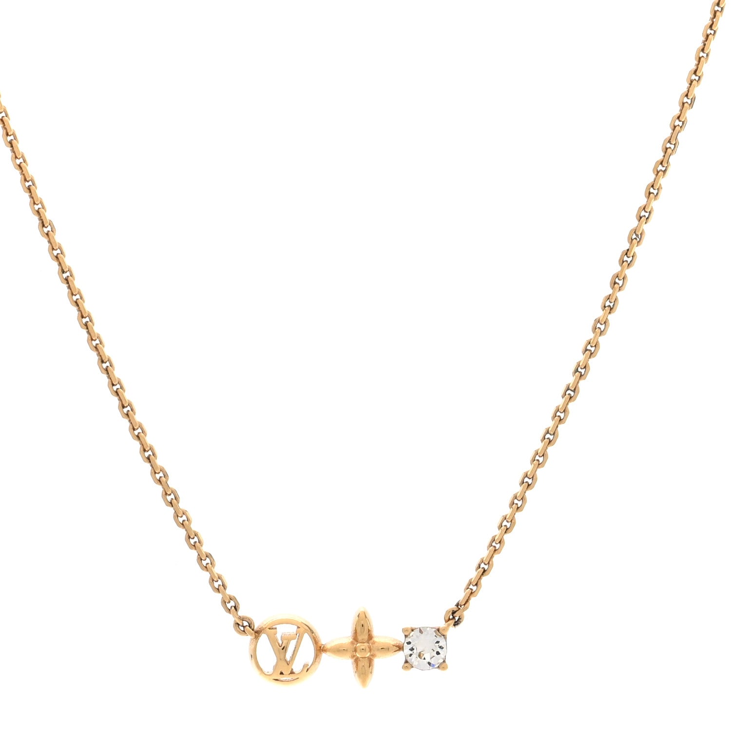 Louis Vuitton Metal Crystal Petite Louis Necklace Gold 1 of 4