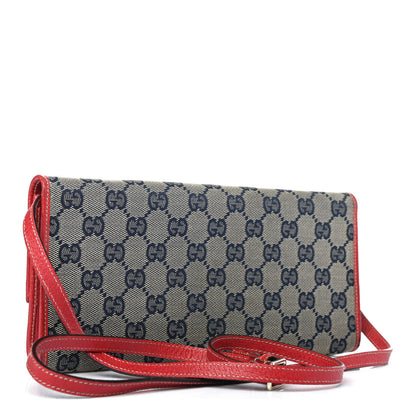 Gucci Monogram Bamboo Bar Clutch Navy Red 2 of 4