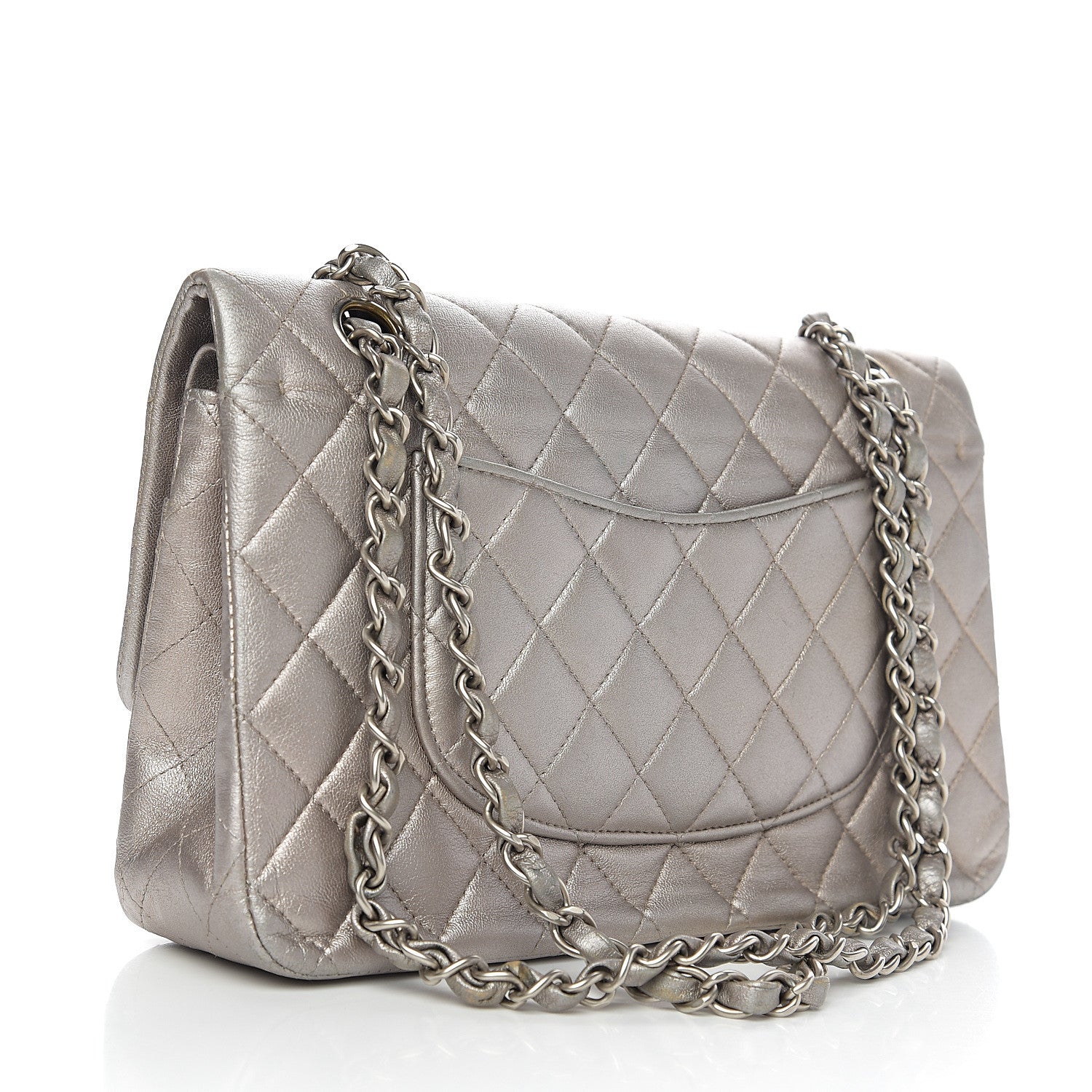 Chanel Metallic Lambskin Quilted Medium Double Flap Silver 2 of 9