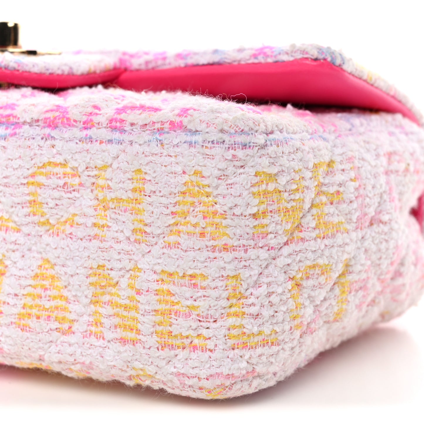 Tweed Quilted Enamel CC Logo Mini Rectangular Flap Pink Multicolor