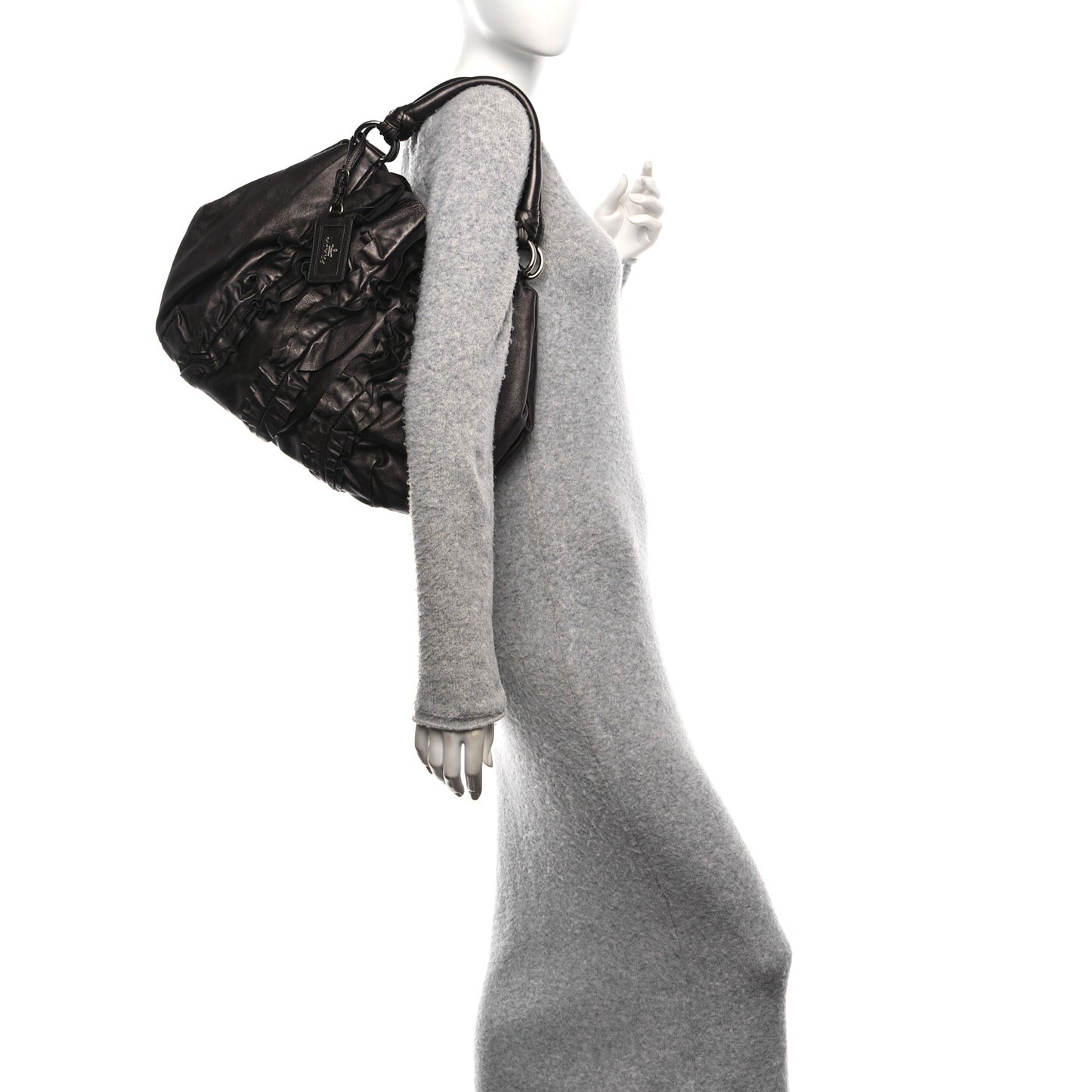 Metallic Nappa Ruffle Hobo Grafite Mordore