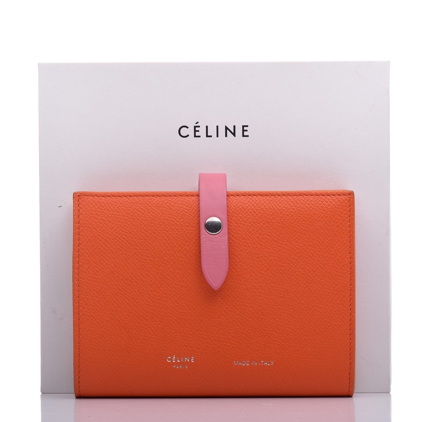 Grained Calfskin Medium Multifunction Strap Wallet Orange