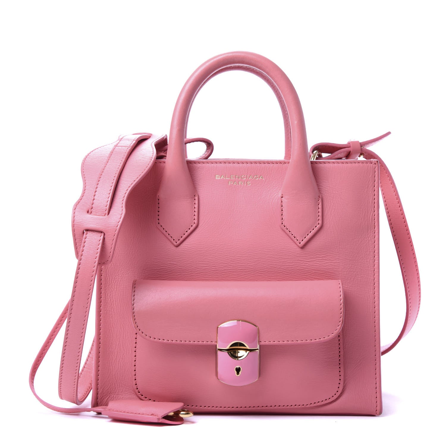 Balenciaga Calfskin Padlock Mini All Afternoon Tote Rose Fluo 1 of 14