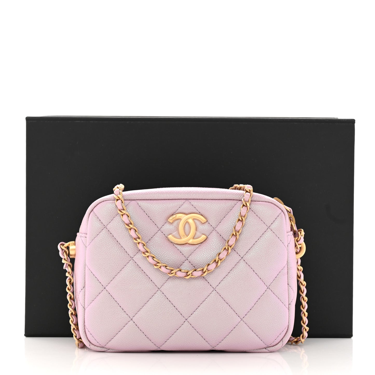 Iridescent Caviar Quilted Mini My Perfect Camera Case Pink