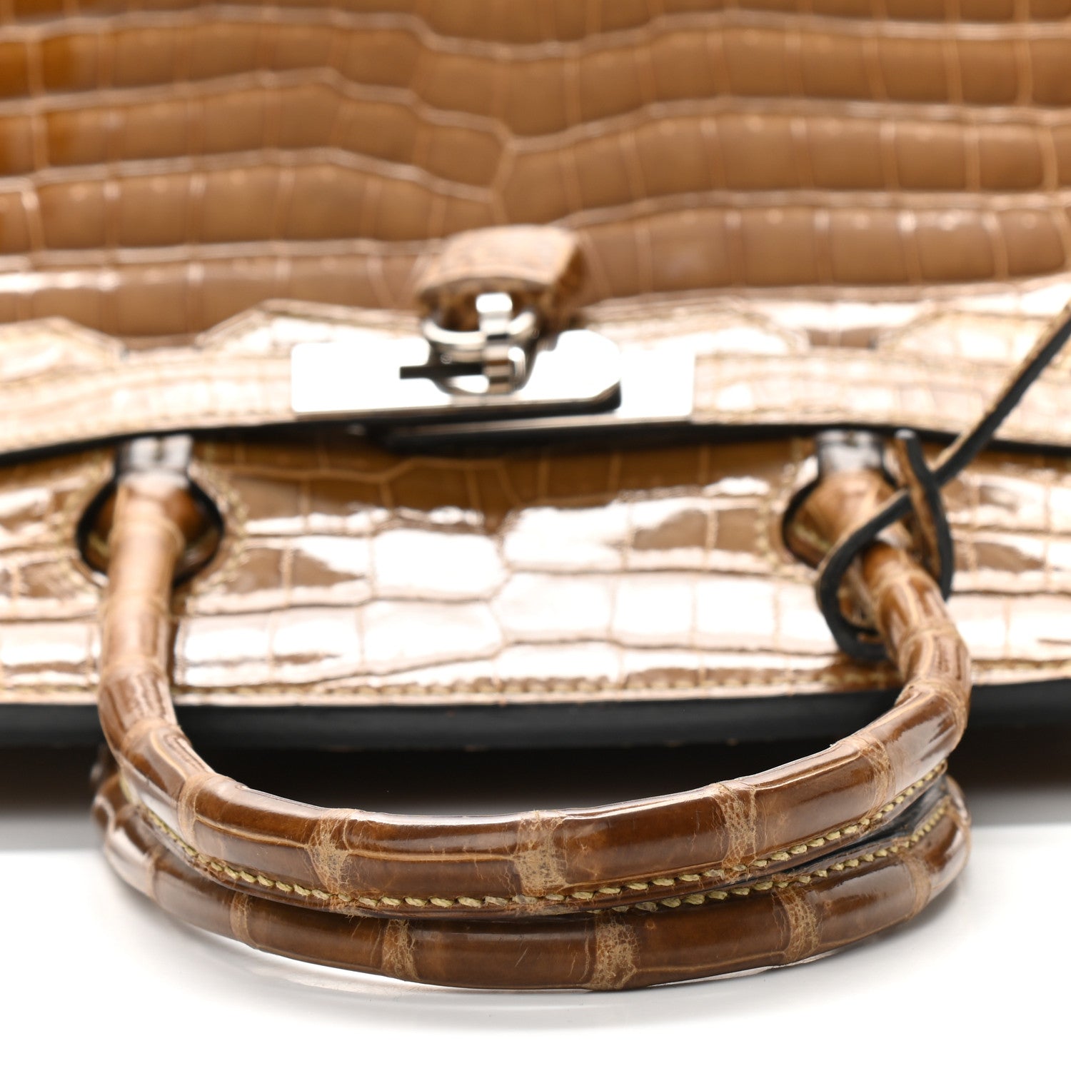 Hermes Shiny Porosus Crocodile Birkin 30 Ficelle Chartreuse 13 of 42