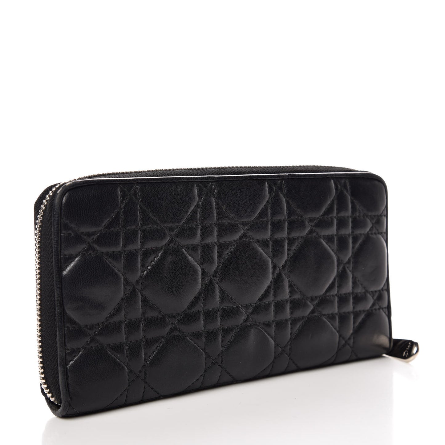 Lambskin Cannage Lady Dior Zip Wallet Black