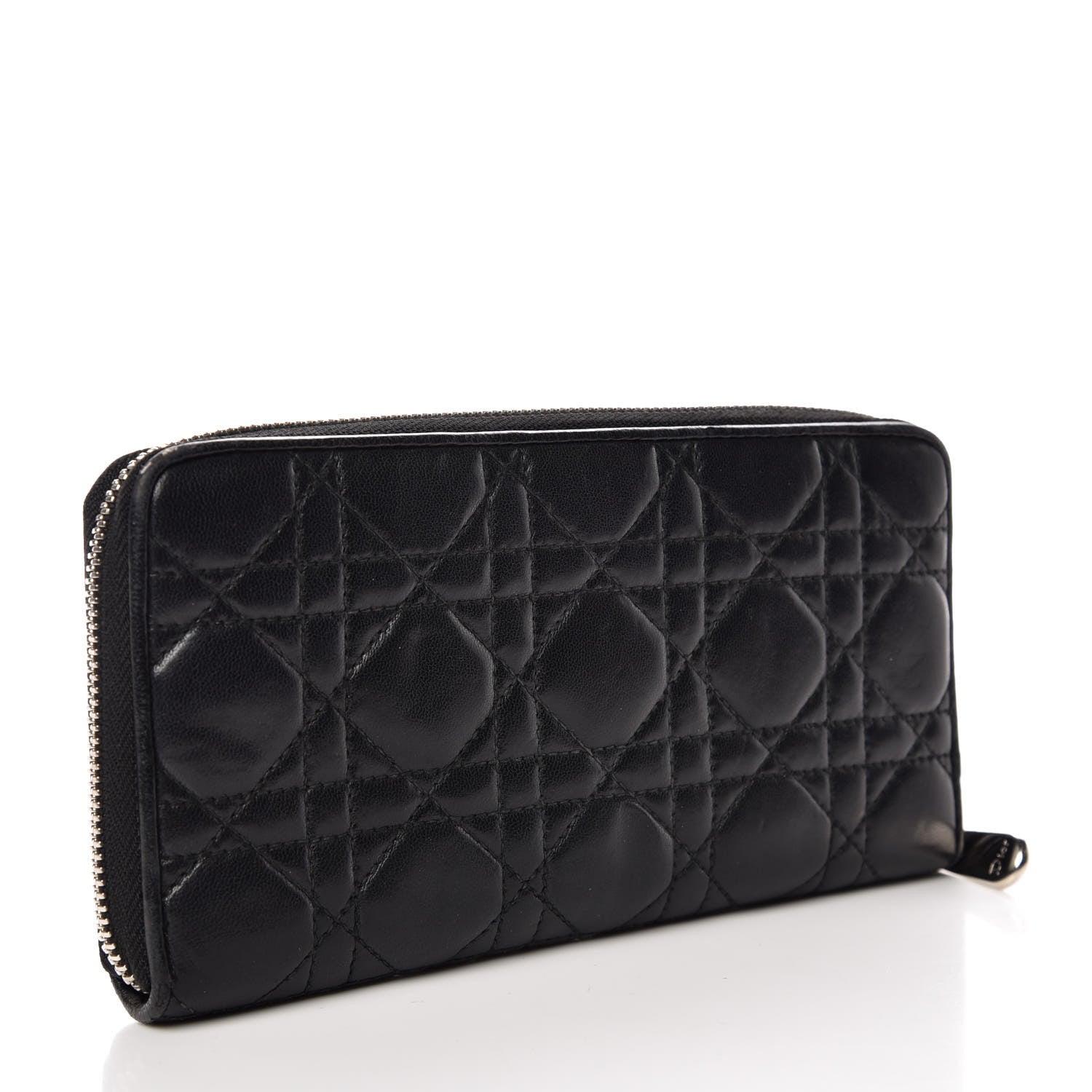 Christian Dior Lambskin Cannage Lady Dior Zip Wallet Black 3 of 11