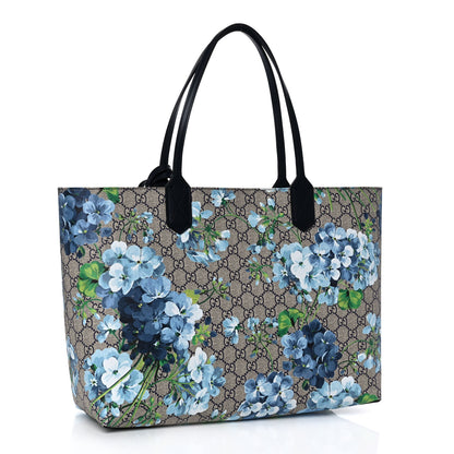 Gucci GG Supreme Monogram Blooms Medium Reversible Tote Beige Blue Navy 3 of 13