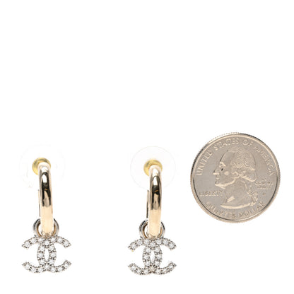 Chanel Metal Crystal CC Hoop Drop Earrings Gold 2 of 5
