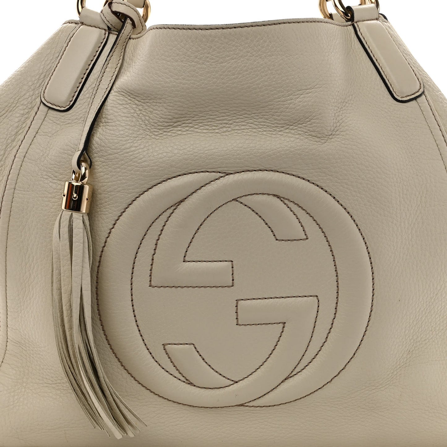 Pebbled Calfskin Medium Soho Shoulder Bag Off White