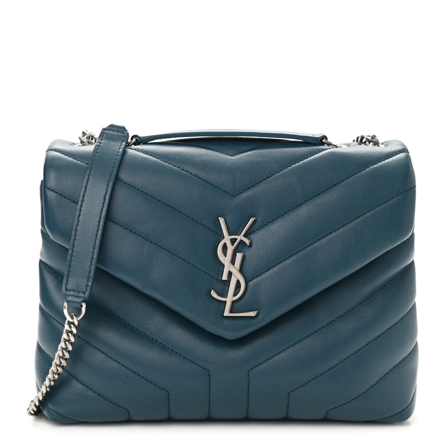 Saint Laurent Calfskin Y Quilted Monogram Small Loulou Chain Satchel Green 1 of 11